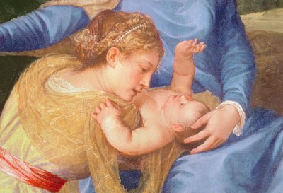 La Virgen y el Niño con San Juan Bautista y una Santa (detalle) de Tiziano Vecelli